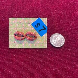 Red Glitter Lip Earrings vintage Betsy Johnson